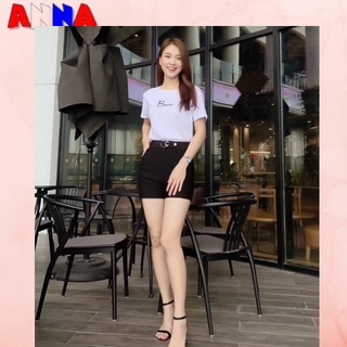 Quần đùi nữ đính logo cạp chun , quần sooc cạp cao chất umi dày đẹp ANNA FASHION