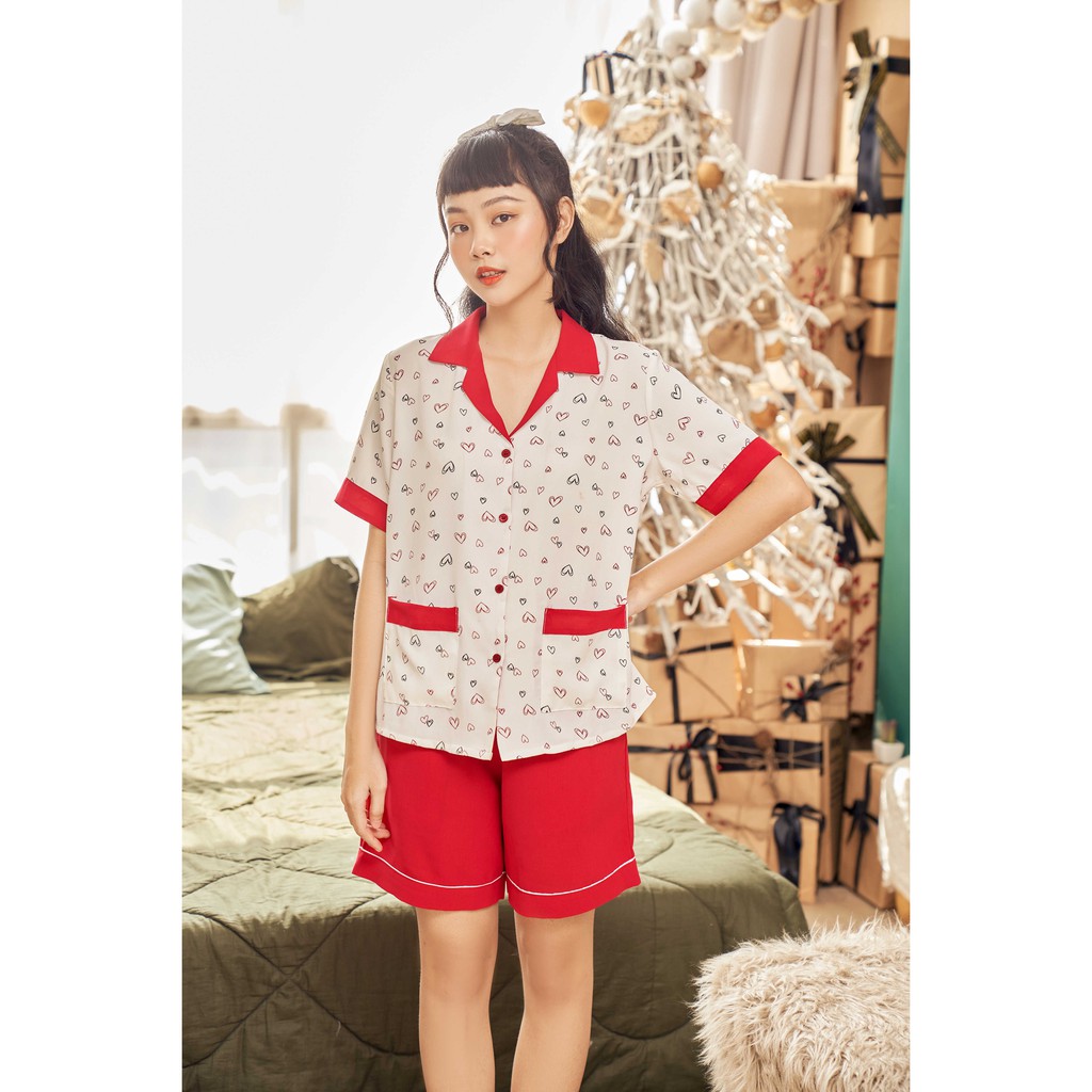 [Mã FAMALLT5 giảm 15% đơn 150k] Bộ pijama lửng VIBES Tym Red Py Set