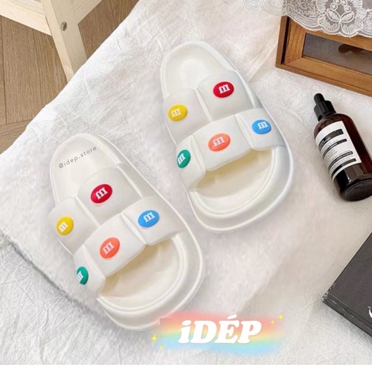 Dép bánh mì nữ quai ngang gắn sticker KẸO M&amp;M chất EVA siêu nhẹ đi trong nhà văn phòng Maipy DL261