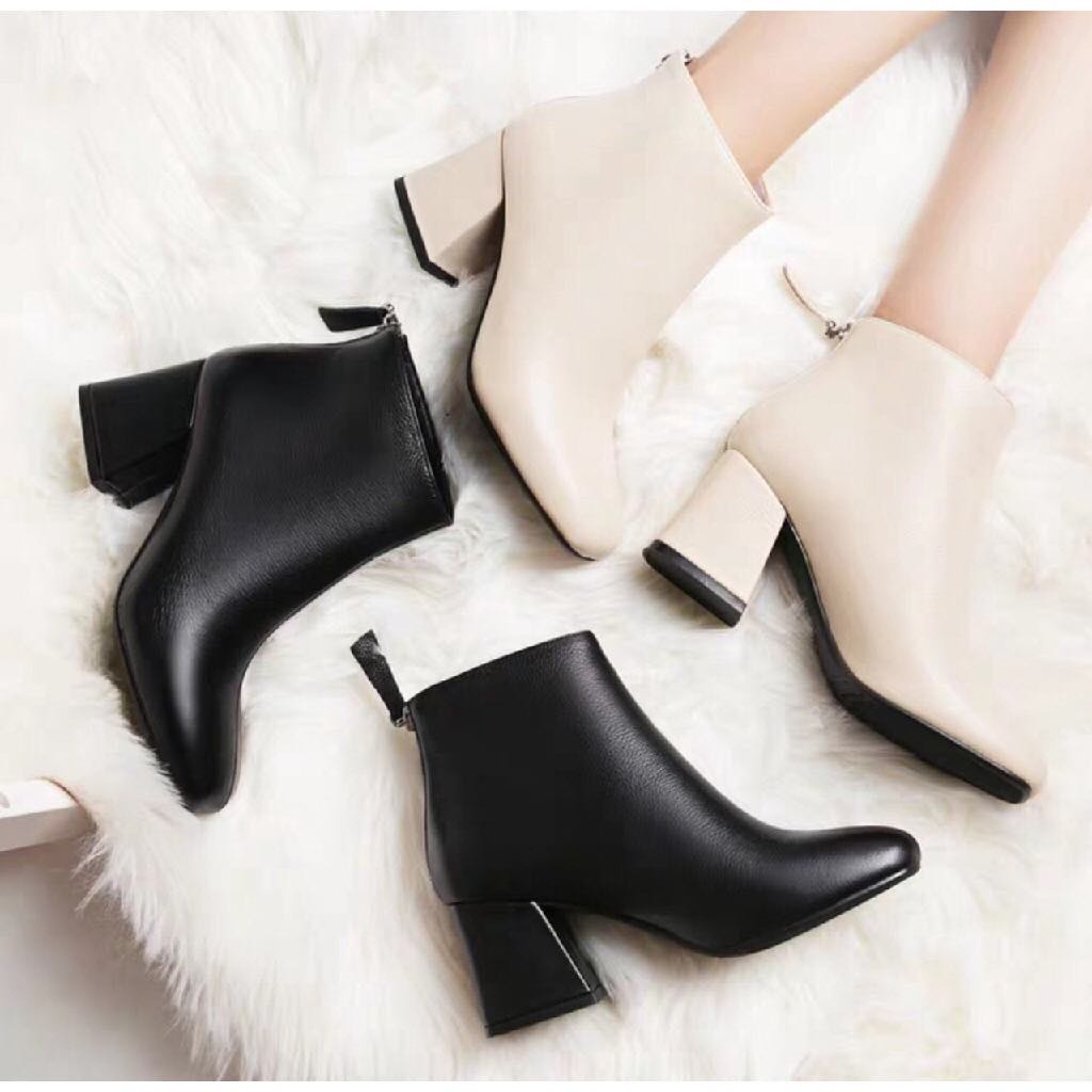 Bốt - Boots thời trang cổ thấp da lỳ, gót 6cm