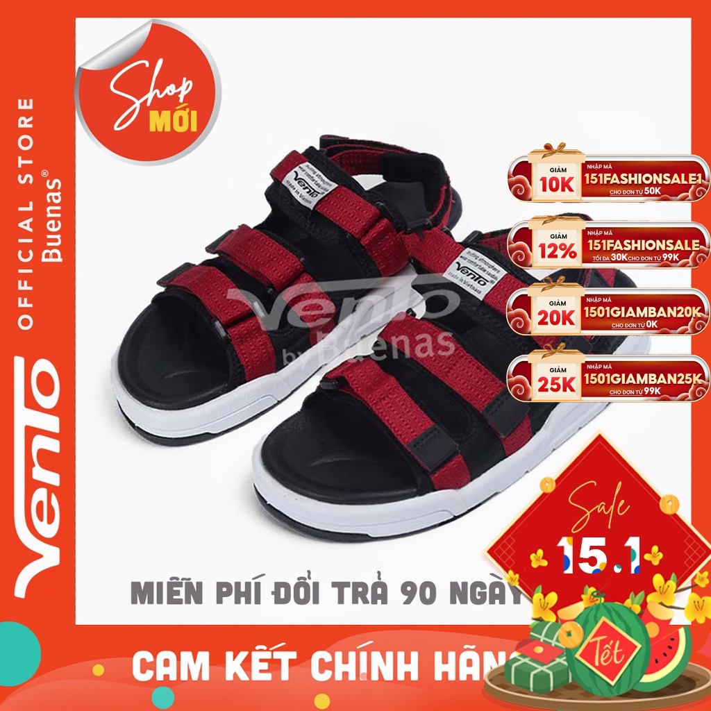 Sandal Vento nam nữ chính hãng quai ngang 1001 đỏ đen giày dép quai hậu nữ nam học sinh đế cao 3 phân