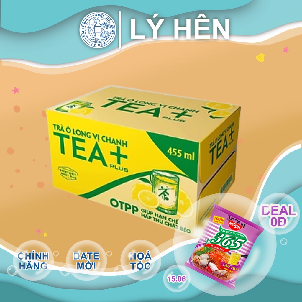 Thùng 24 Chai Trà Ô Long Chanh Tea Plus Chai Nhựa PEP 455ml Date Luôn Mới