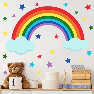 [Simplehomeline] Nhãn dán tường cầu vồng 4 tờ, có nhãn dán cầu vồng hình ngôi sao và đám mây mặt trời Remova