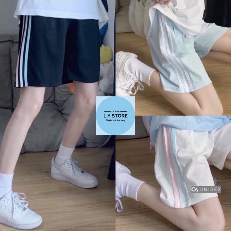Quần Short Đùi 3 Sọc RAINBOW  Unisex [FREESHIP]  Shorts ống rộng cạp chun trơn màu ĐEN | TRẮNG | XANH Ulzzang