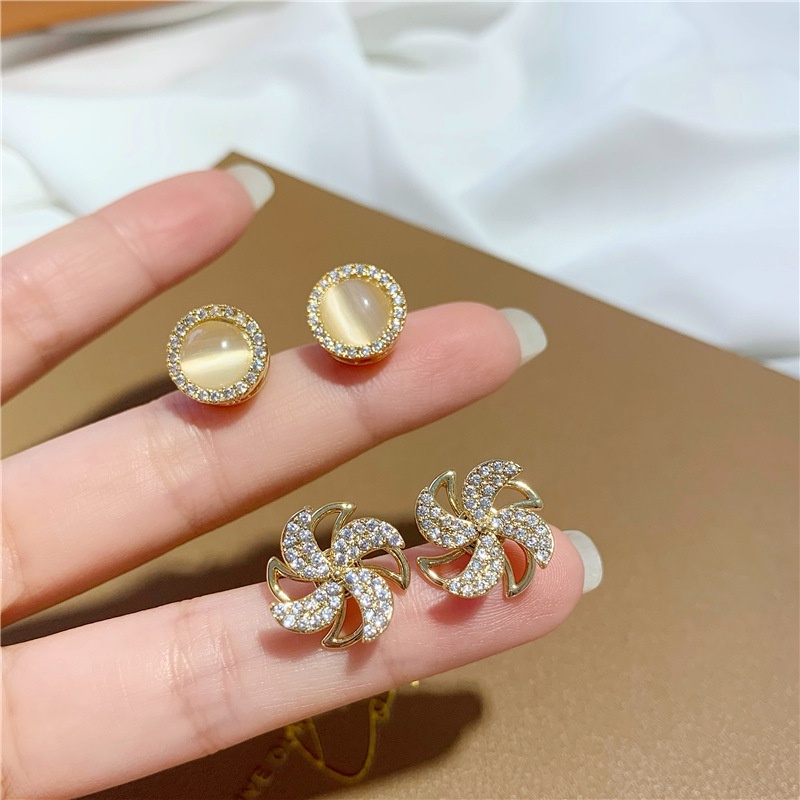 Bông Tai Mạ Bạc 925 Đính Đá Opal Có Thể Xoay Phù Hợp Với Mọi Thiết Kế Phù Hợp