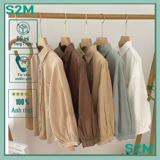 Áo sơ mi nữ tay dài cổ bẻ form rộng Ulzzang Hàn Quốc, áo sơ mi nữ khoác ngoài màu trơn basic
