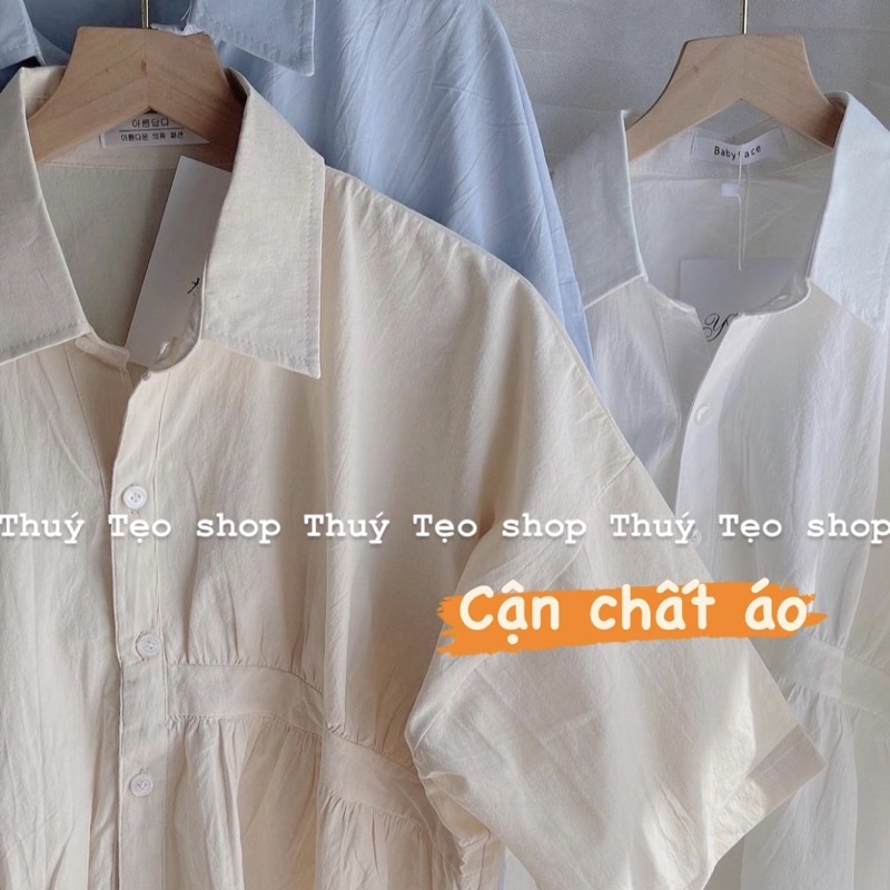 XẢ LỖ NGỪNG MÃ Áo sơ mi VẠT LỆCH cộc tay chất thô mềm - áo sơ mi nữ trơn cộc tay