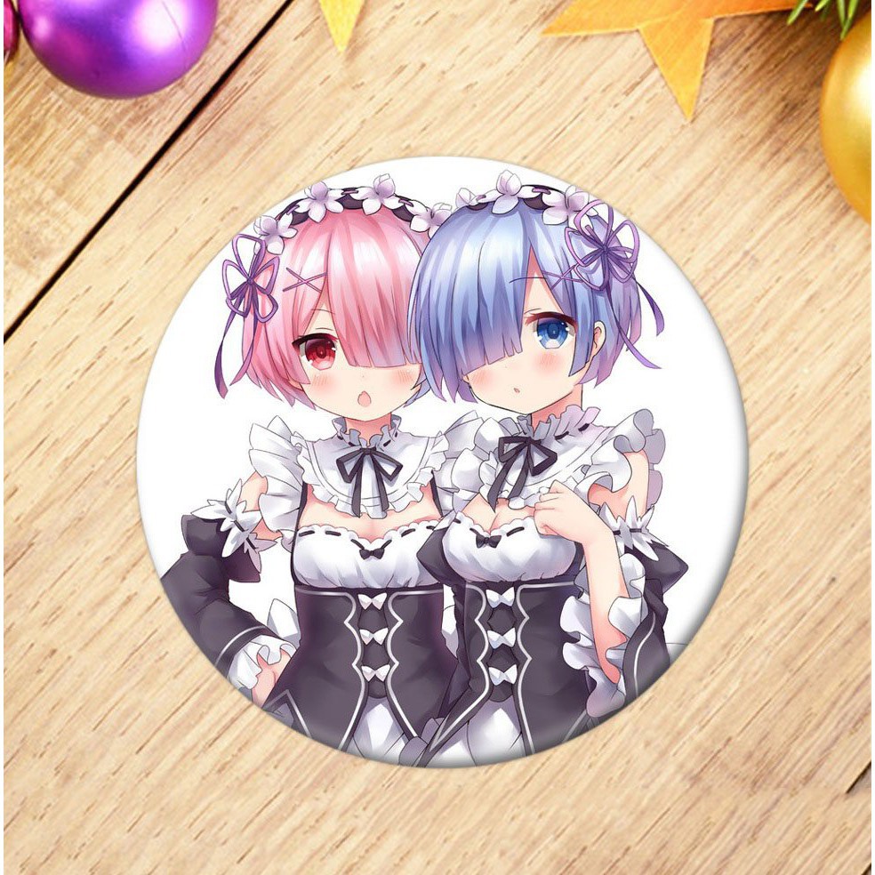 Huy hiệu in hình RE: ZERO BẮT ĐẦU LẠI Ở THẾ GIỚI KHÁC Rem Ram phụ kiện cài áo túi anime chibi dễ thương m02