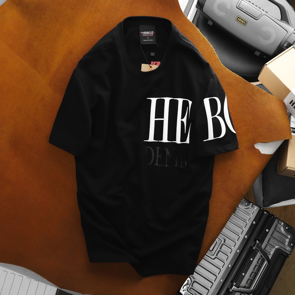 Áo thun nam cổ tròn in chữ denim HEBOZ 3M, chất vải cotton 4 chiều cao cấp - 00001200
