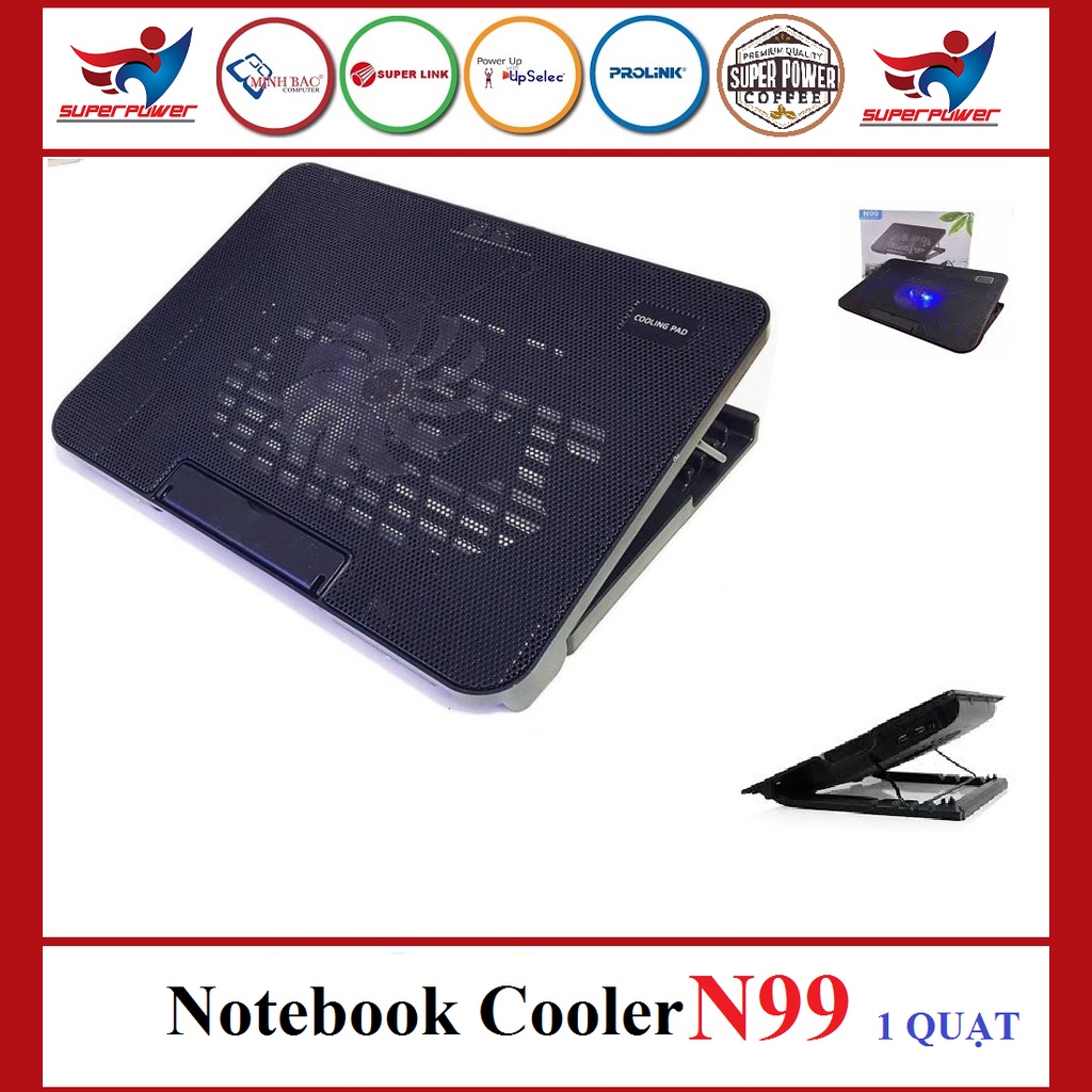 Đế Tản Nhiệt Laptop N99 COOLING PAD cho laptop từ 17 inch trở xuống- Loại Cao Cấp, 1 Fan Đế Nâng 45 Độ