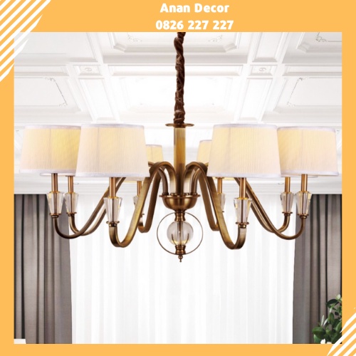 Đèn chùm chao vải trang trí phòng khách kiểu dáng tân cổ điển chưa bao gồm bóng đèn 9055-8
