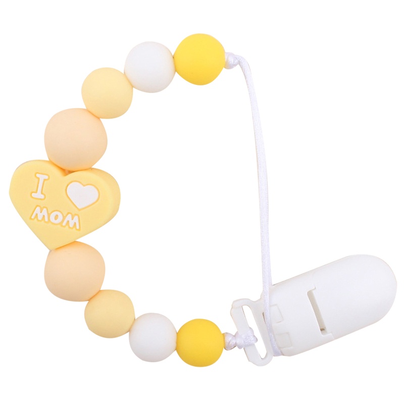 Kẹp Núm Vú Giả Ngậm Mọc Răng Bằng Silicone Đính Hạt Trái Tim In Chữ I Love Mom Dad Dành Cho Bé Sơ Sinh