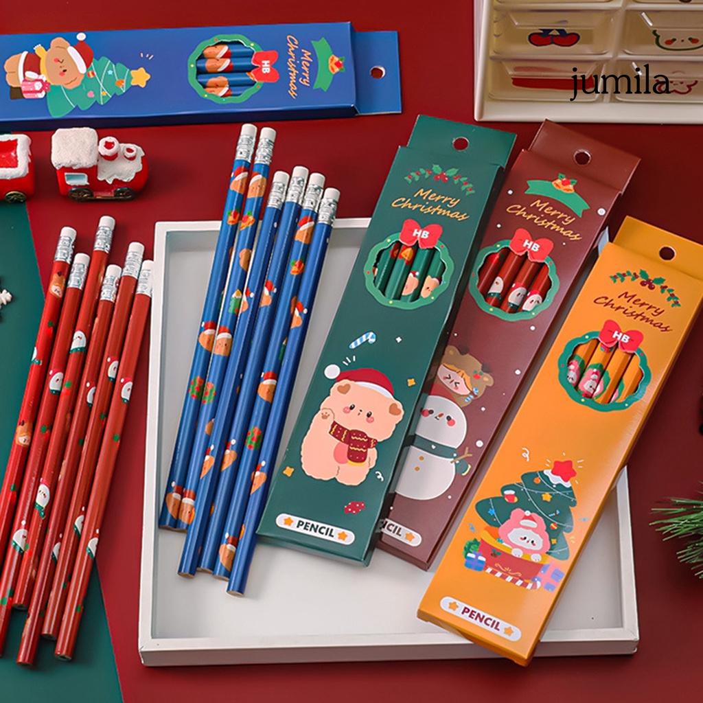Set 6 Bút Chì Gỗ Kèm Gôm Tẩy Chủ Đề Giáng Sinh Dễ Thương