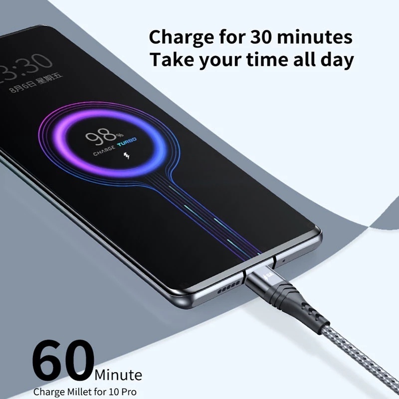 Cáp Sạc Nhanh 66W Type C/USB 6A Cho Cổng Type-C Điện Thoại