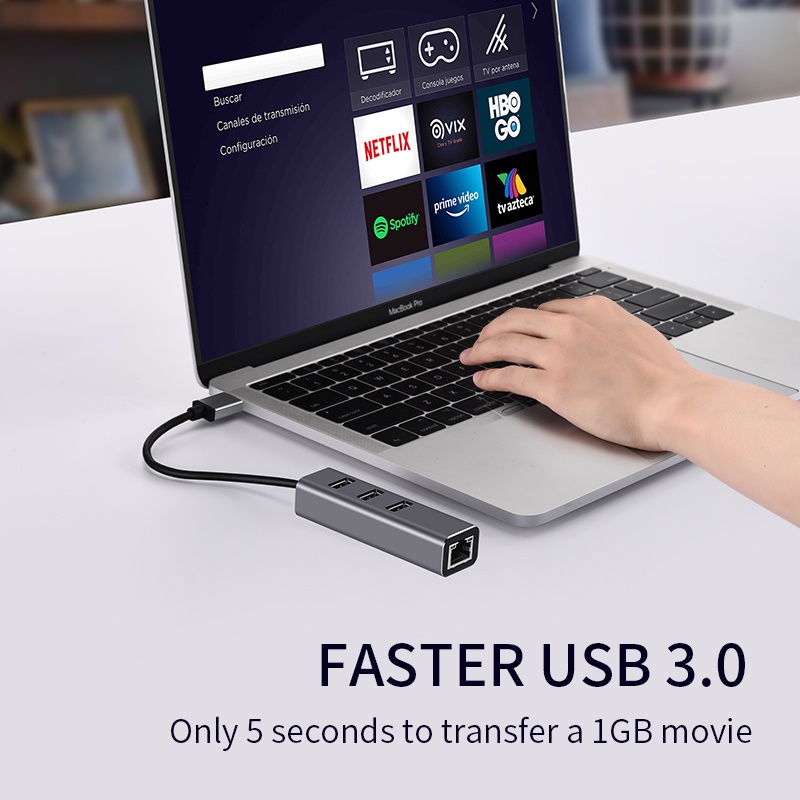 Bộ Chia 3 Cổng USB 3.0 Type C Sang Ethernet Rj45 USB C 1000Mbps Cho Máy Tính