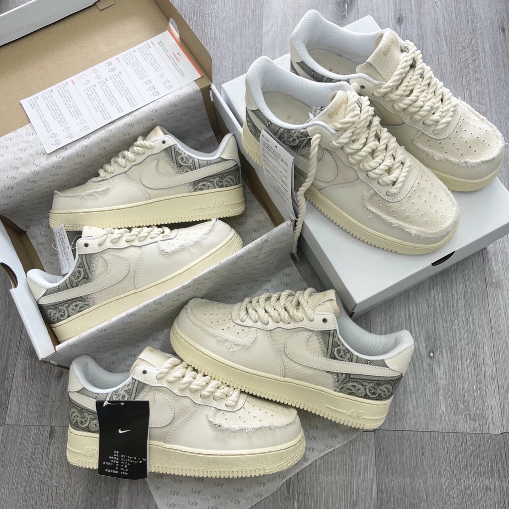 🔥 UY TÍN Giày thể thao AF1 dây thừng xám kem họa tiết, Giày sneaker air force 1 dây thừng bản đẹp mới 2023