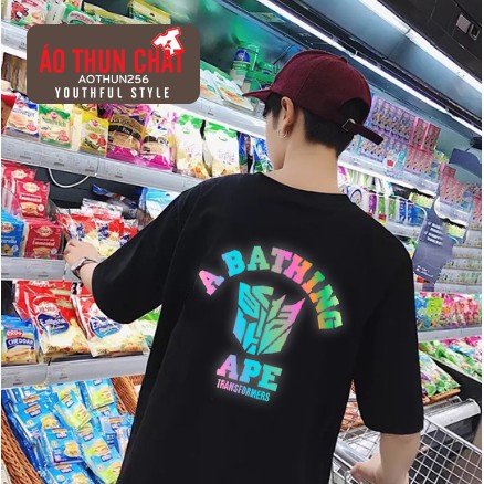Áo thun phản quang Transformer Siêu Đẹp 2 màu trắng đen form rộng áo thun nam nữ tay lỡ dáng oversize