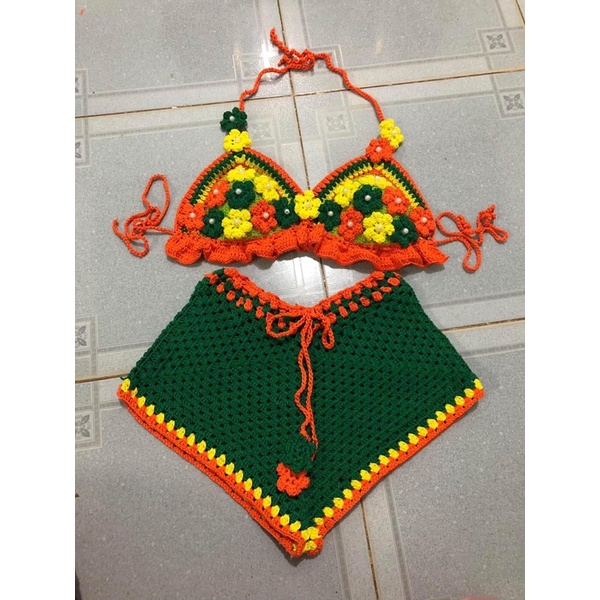 SET  ÁO HOA  LEN MÓC HANDMADE SIÊU ĐẸP SB105, bikini len
