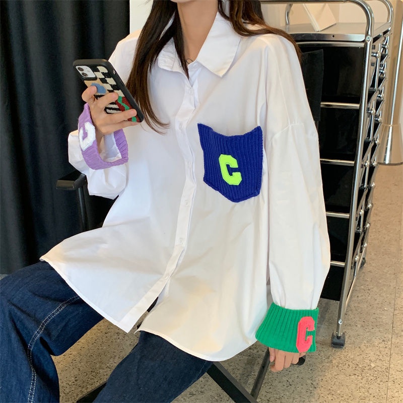 Áo sơ mi ZHELIHANGFEI tay dài dáng rộng họa tiết chữ đơn giản phong cách phương Tây cá tính thời trang dành cho nữ