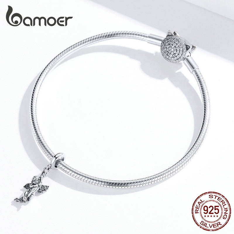 Mặt phụ kiện trang sức BAMOER bạc 925 hình thần cupid tình yêu phong cách đơn giản thời trang