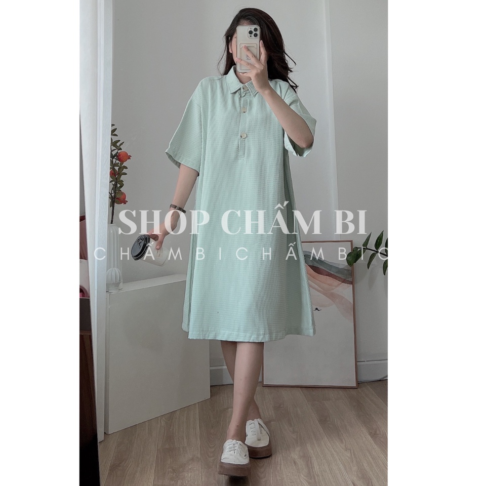 [XẢ HÀNG] Váy polo nữ suông dáng dài V.127, Váy kiểu tay lỡ cúc ngực form rộng 3 màu trẻ trung năng động - Shop Chấm Bi