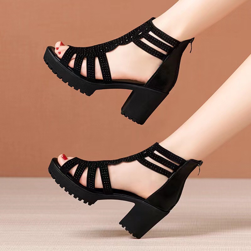 Giày Sandal Cao Gót Bằng Da Thật Đế Mềm Dày Dặn Chống Trượt Thời Trang Mùa Hè Cho Nữ