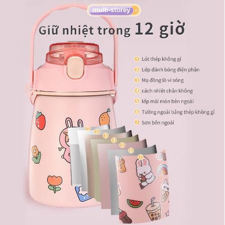 Bình giữ nhiệt FUCHUI chất liệu thép 304 có ống hút thiết kế dễ thương 1000ml