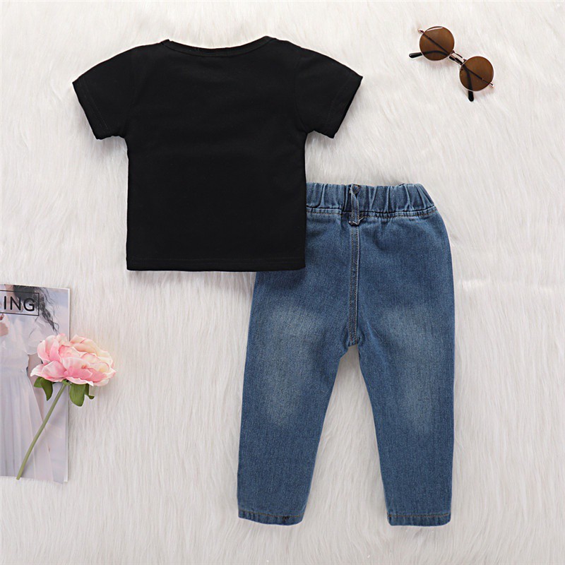 Mikrdoo Set Áo Thun Ngắn Tay In Hình Cây Xương Rồng + Quần Jeans Dài Cho Bé Trai