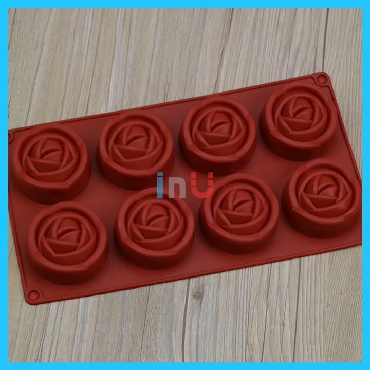 HCM - Khuôn silicon hoa hồng 8 ô to 6.3cm nướng banh, đổ rau câu pudding, làm socola