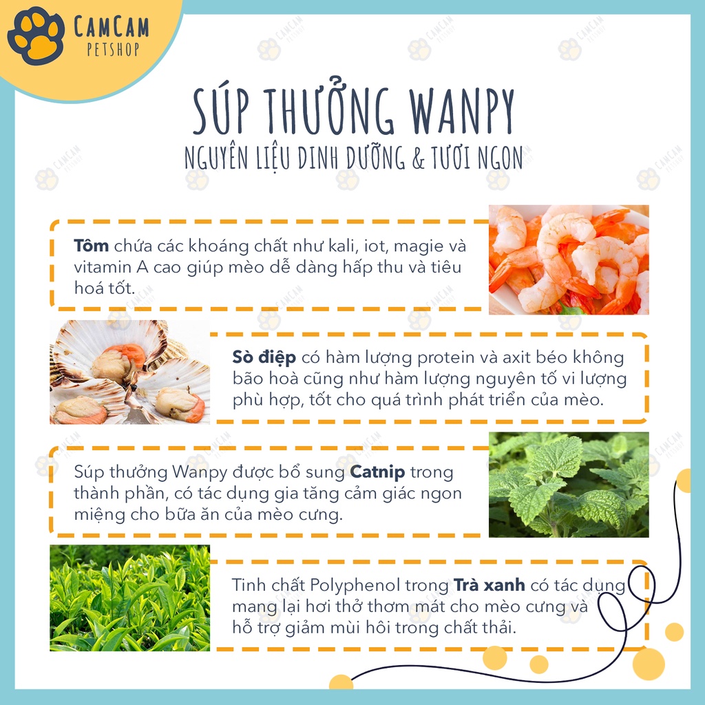 Súp thưởng cho mèo Wanpy Gói 5 thanh - Súp kem thưởng Wanpy, Snack cho mèo dạng soup