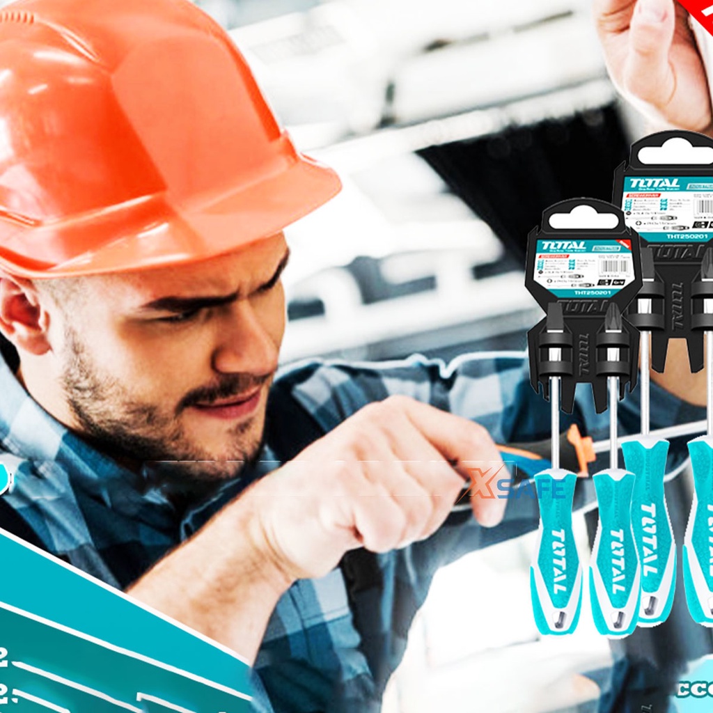Bộ 2 tua vít TOTAL THT250201 Bộ tuốc nơ vít 2 chi tiết chất liệu Cr-V, mũi tròn, Tay cầm bọc nhựa, cao su tăng độ bám