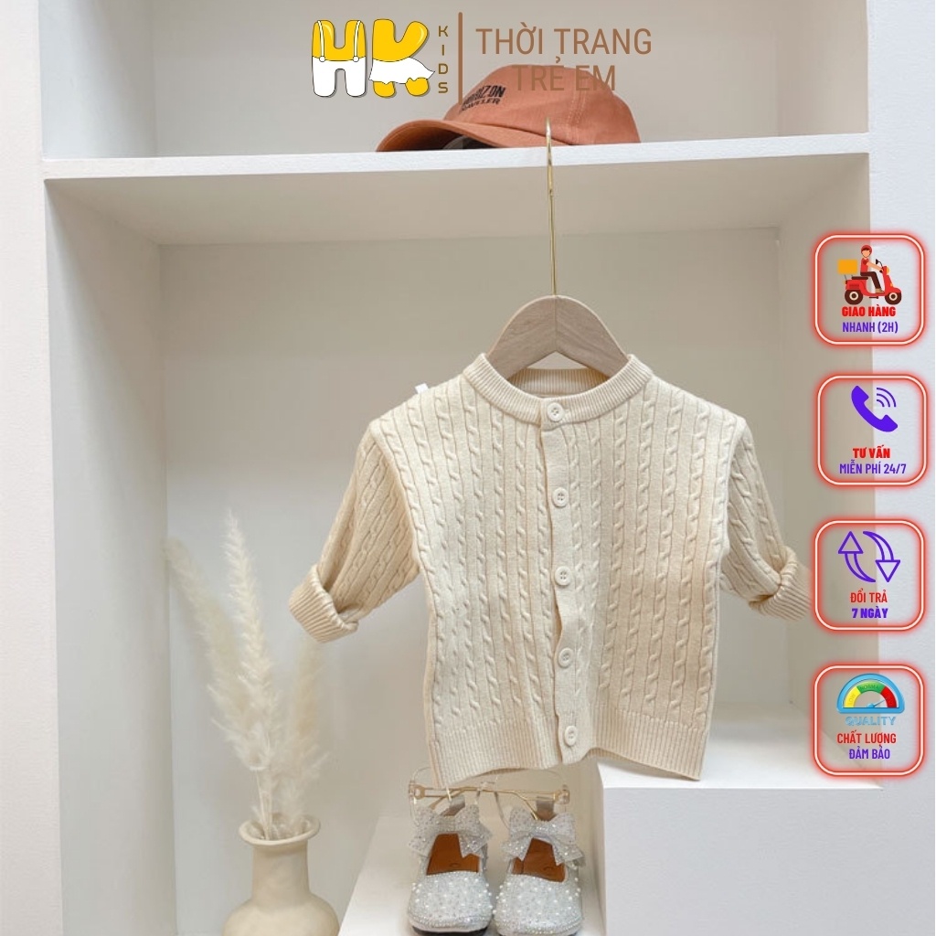 Áo len cho bé từ 1-6 tuổi, chất len cao cấp mềm mịn, áo cài cúc họa tiết gân cho bé trai và gái- HK KIDS (mã 1978)