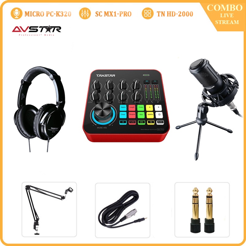 Bộ Mic Livestream Hát Karaoke Đầy Đủ Sound Card Takstar MX1 PRO, Mic Takstar PC-K320, Tai Nghe Takstar HD 2000&Phụ Kiện