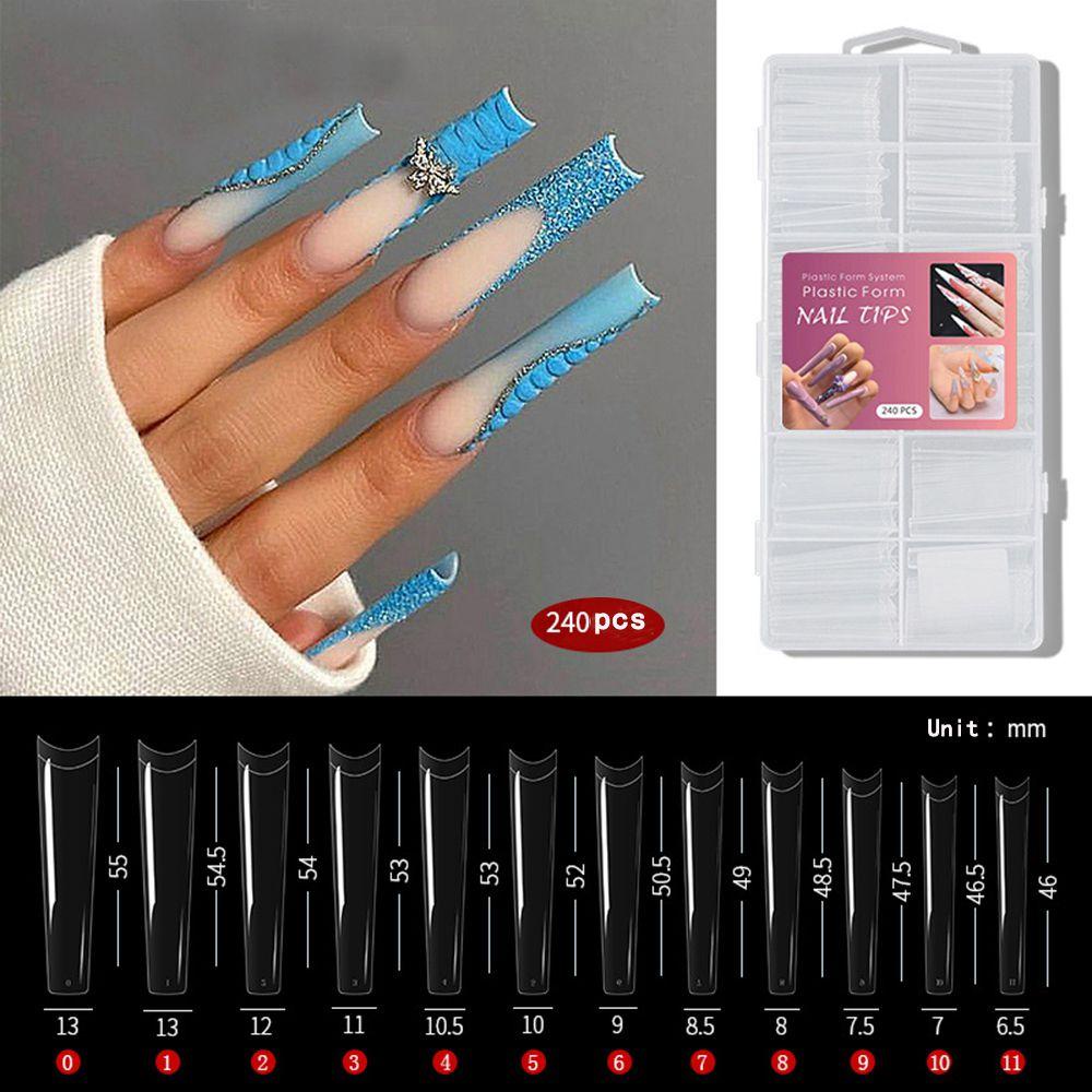 Hộp 240 Móng Tay Giả Nối Dài / Nối Dài Toàn Diện / Nửa Vùng Chữ C Bằng Acrylic