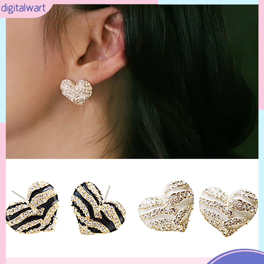 Cặp khuyên tai trái tim đính đá quý nhân tạo lấp lánh sang trọng cá tính dành cho nữ