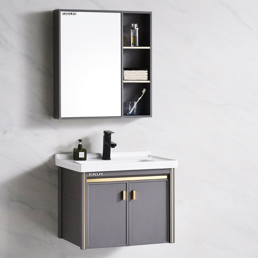 Bộ tủ Lavabo chất liệu Nhôm Aluminium chịu nước Eurolife BLV-AL07 màu Nâu