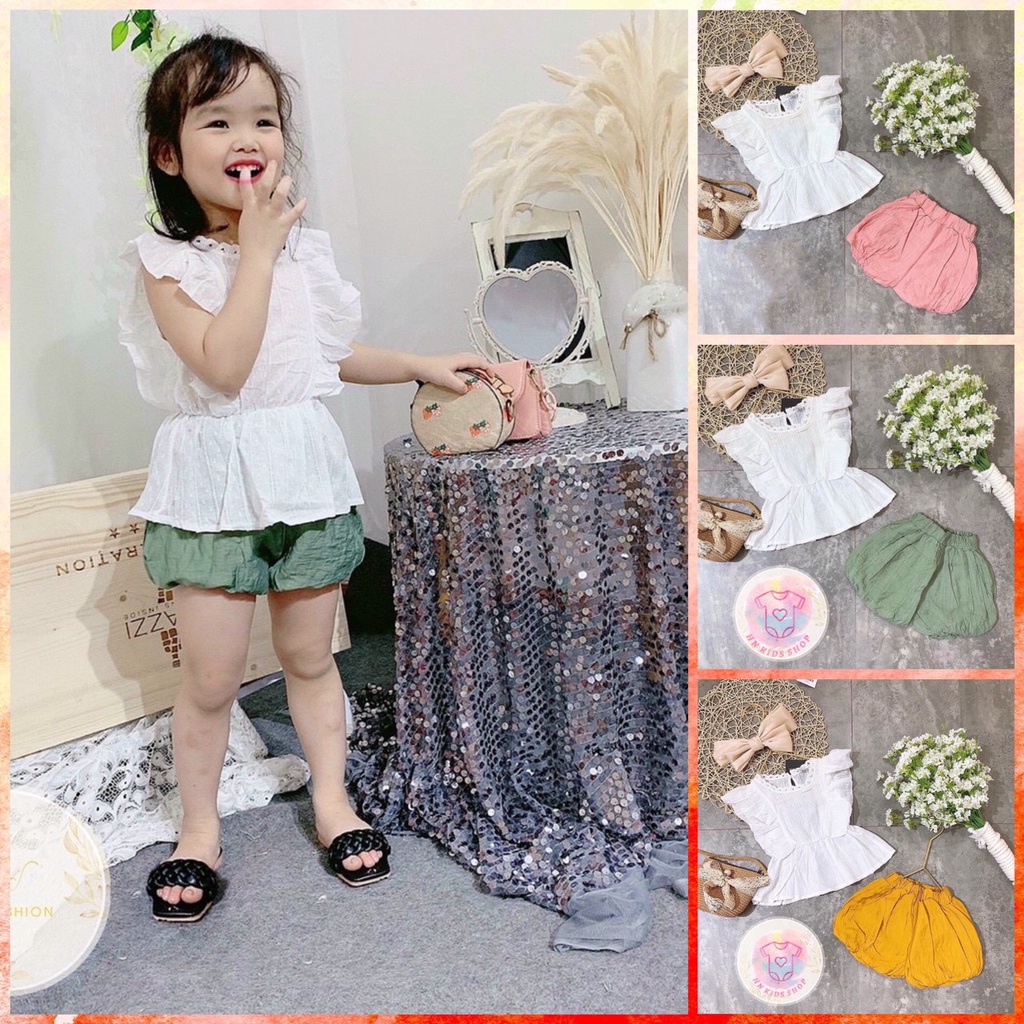 Bộ Quần Áo Bé Gái - Set Áo Cánh Tiên Quần Bí Ngô cho bé size 5-15 ký