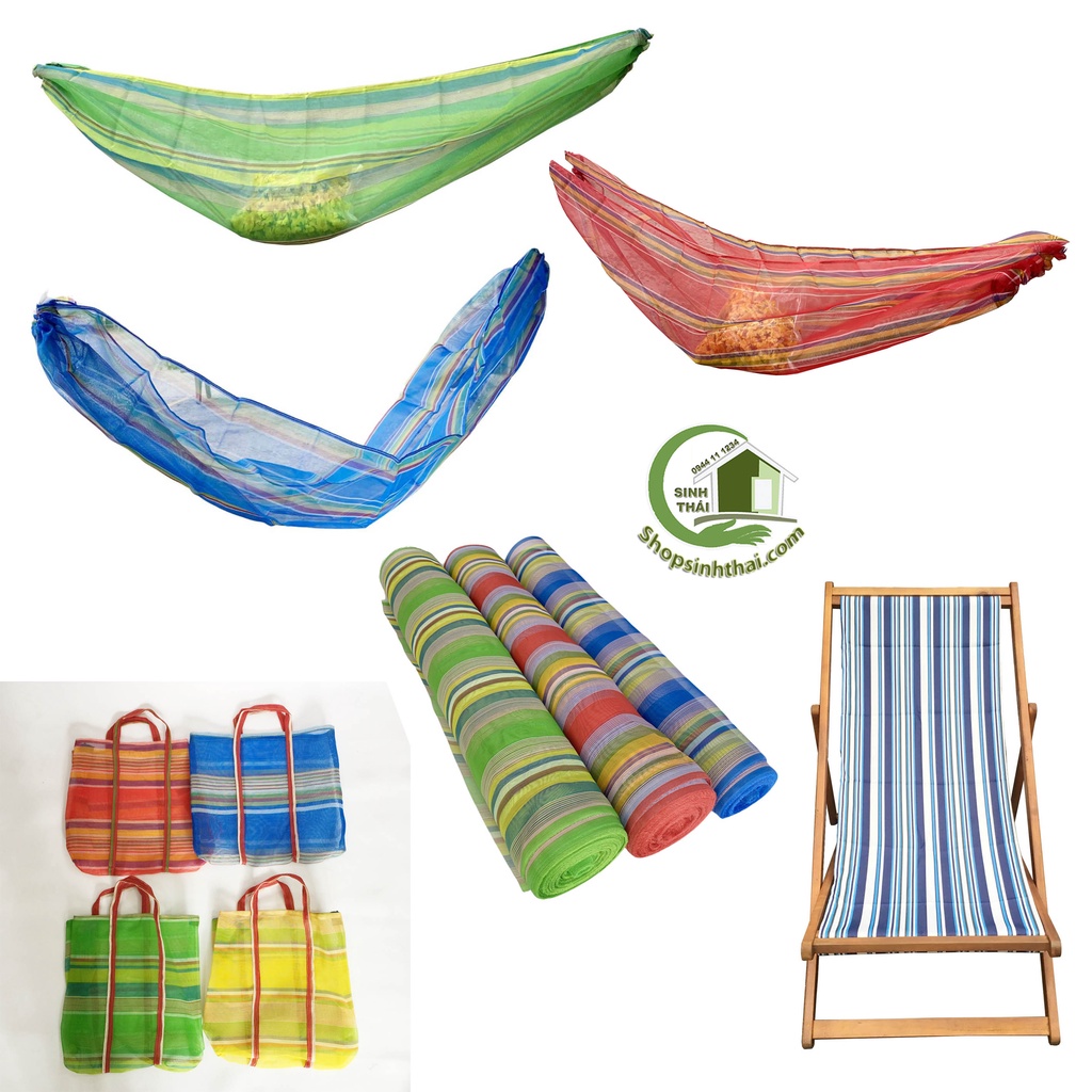 Lưới bố dày kẻ sọc màu đỏ - Lưới cước may võng, may ghế bố, túi lưới