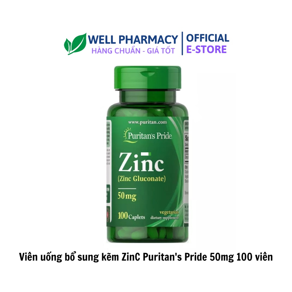 Viên Uống Kẽm Giảm Mụn, Tăng Sức Đề Kháng Puritan's Pride Zinc Gluconate 50mg