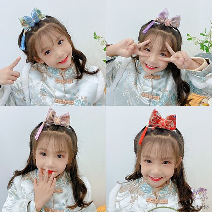 Nơ Cài Tóc Thiết Kế Tua Rua Phong Cách Trung Hoa Cho Bé Gái