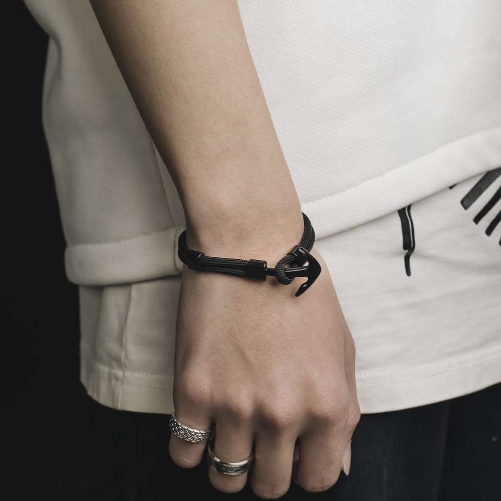 Vòng Tay Nam Mỏ Neo Unisex Dành Cho Nam Nữ Thời Trang Saz Store Màu Đen Chất Liệu - Vòng tay mỏ neo
