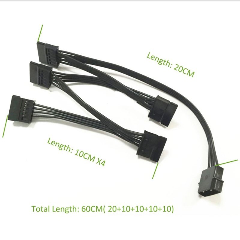 Dây cáp chia nguồn SATA 1 ra 3 4 5 đầu SATA 18 AWG