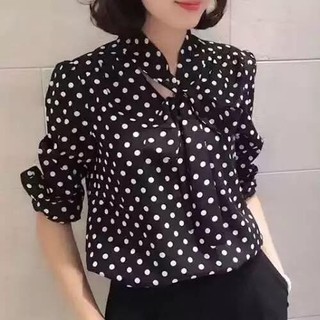 áo sơ mi chấm bi buộc nơ