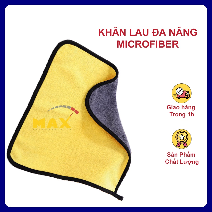 Khăn Lau Đa Năng MICROFIBER Lau Ô tô Lau Bếp Lau Kính Màu Vàng và Xám 2 lớp Cao Cấp Siêu Sạch Siêu Thấm Hút