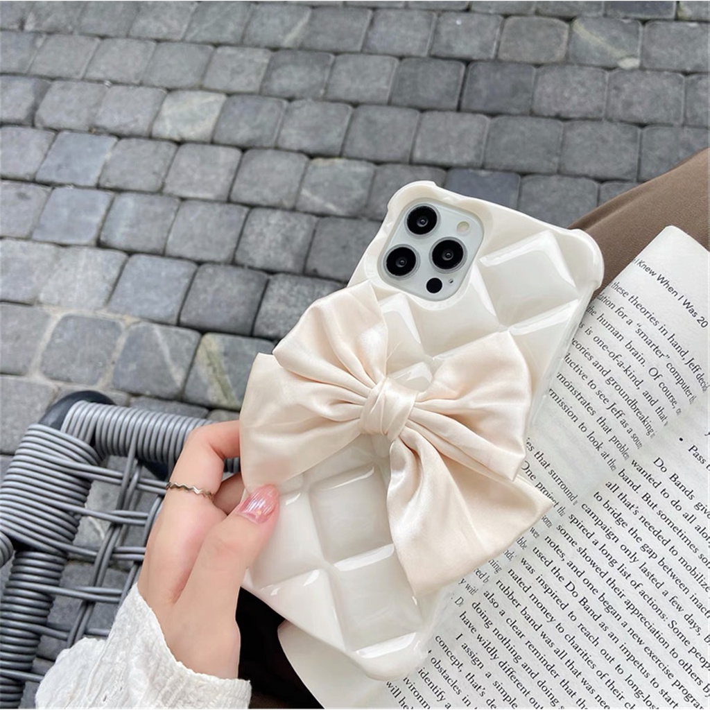 Ốp điện thoại hình vuông nơ lụa xinh xắn thích hợp Cho Iphone 13 mpro max 12 Pro Max 11 Pro Max Xs Max Xr X 7 8 Plus