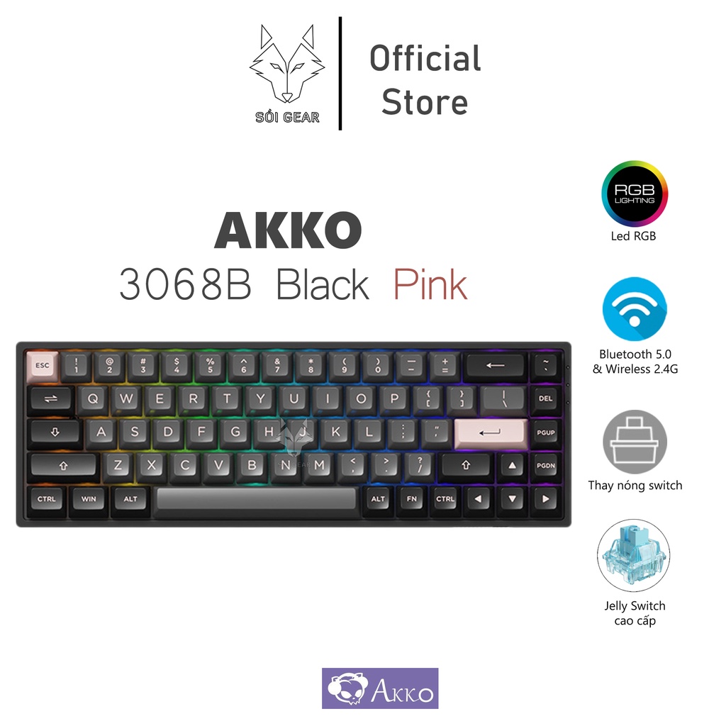 Bàn phím cơ AKKO 3068B Multi-modes Black Pink