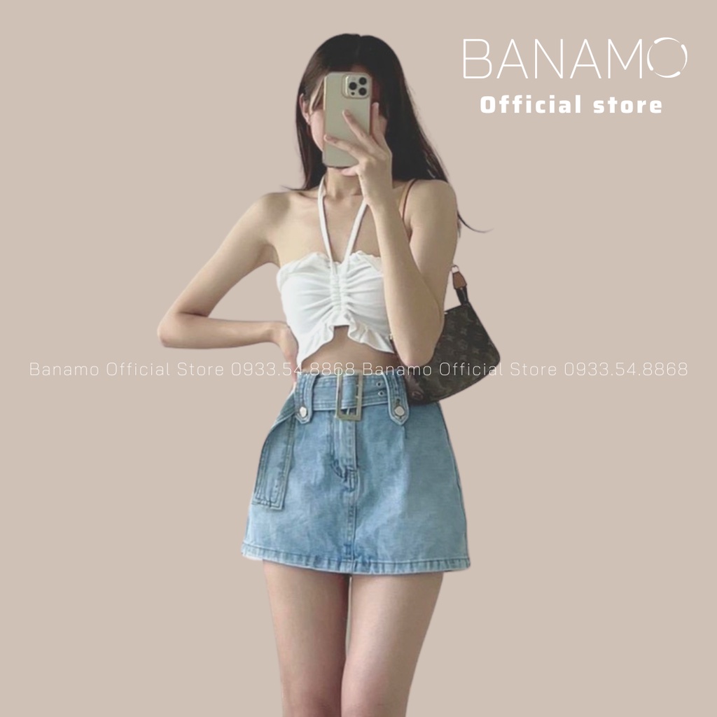Chân váy jeans nữ dáng chữ A có quần chống lộ siêu đẹp thời trang Banamo Fashion váy jean 567