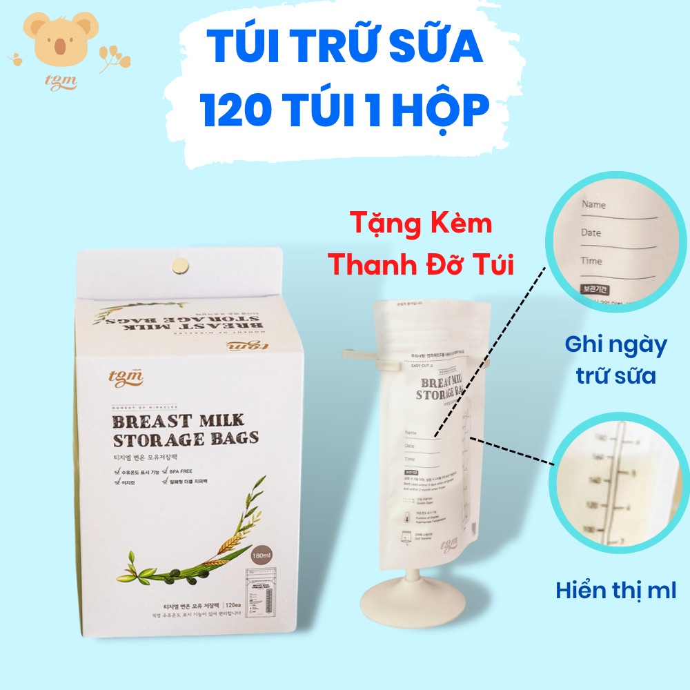 Túi Trữ Sữa TGM Hàn Quốc 1 Hộp 120 Túi 180ml Có Zip Kéo, Túi Sunmum Thái Lan Bảo Quản Sữa Mẹ Cho Be Siêu An To
