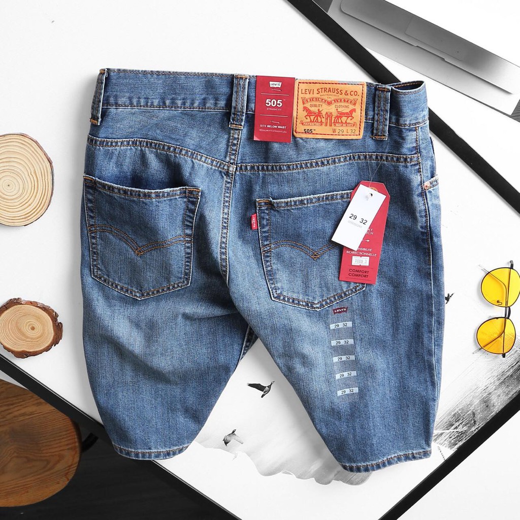 Quần short jeans nam LEVI 4 màu trơn form suông thoải mái - shop LA STORE
