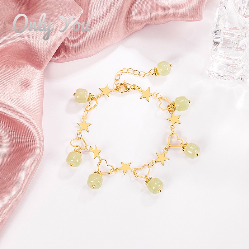 Vòng Tay Hai Lớp Mạ Vàng 18K Đính Đá Ngọc Bích Phong Cách Retro Sang Trọng